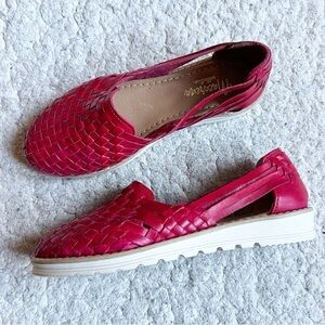 Macarena Red Leather Woven Slip On Slight Wedge Espadrilles Sz 8